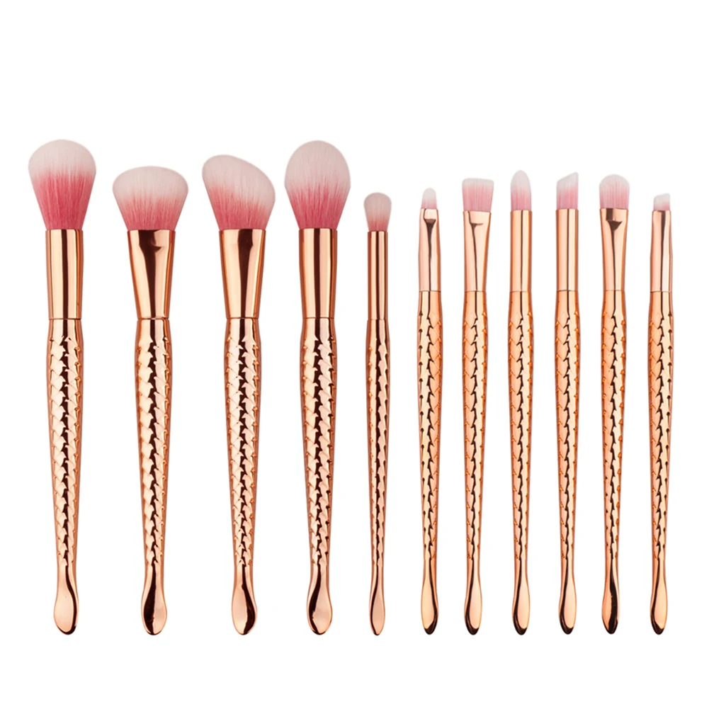 

11pcs/set Rose Gold Profesional Makeup Brushes Set Mermaid Shape Foundation Eye Shadow Brush Eye Liner Powder Beauty Brush Hot