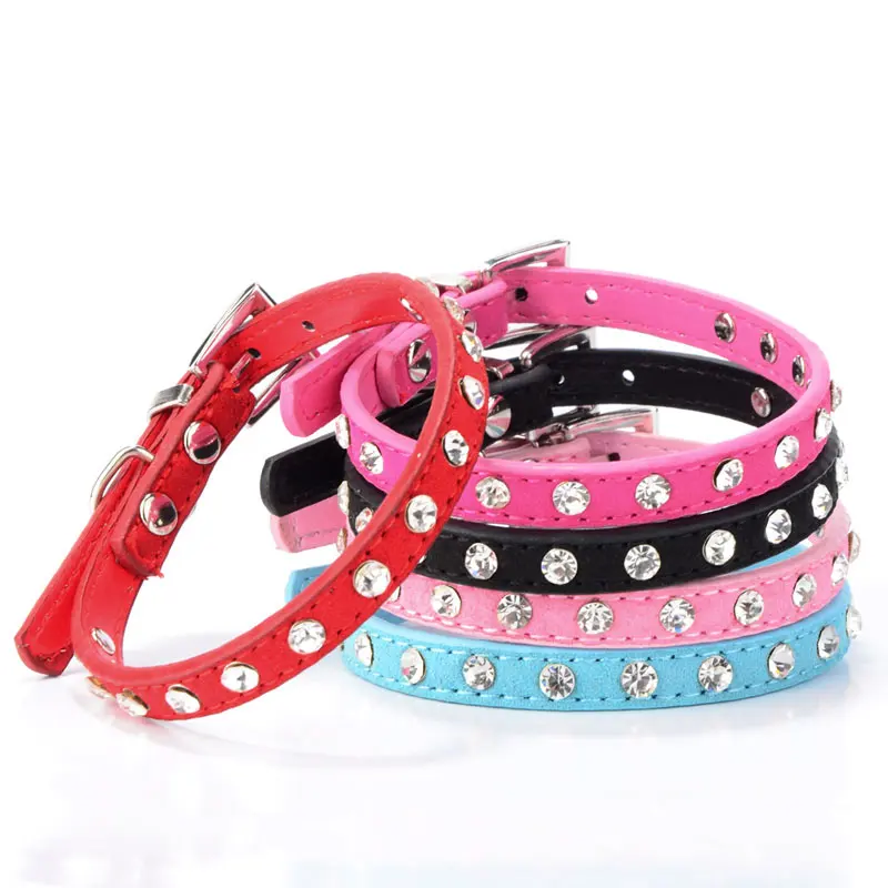 

Cats Collar Crystal Hot Bling Rhinestone PU Leather Neck Strap For Puppy Kitten Necklace Collars For small dog pet products