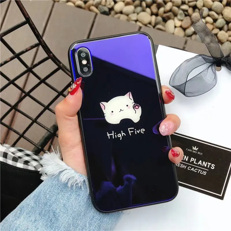 Красивая кошачья лапа синий свет стеклянный чехол для телефона Apple iPhone 6 S 7 8 Plus X