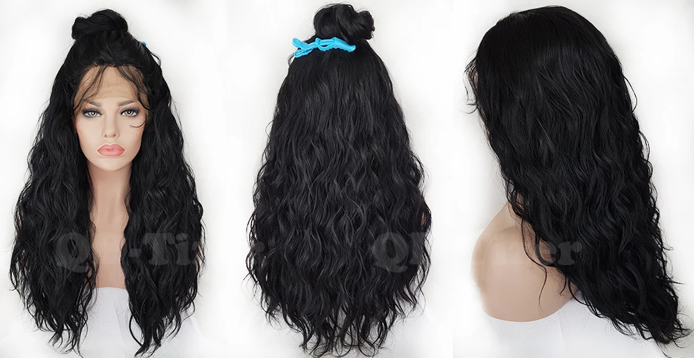 QD-Tizer 180% Density Loose Curly  Hair Synthetic Lace Front Wigs Black Color with Baby hair Natural Hair Wig for Fashion Women8