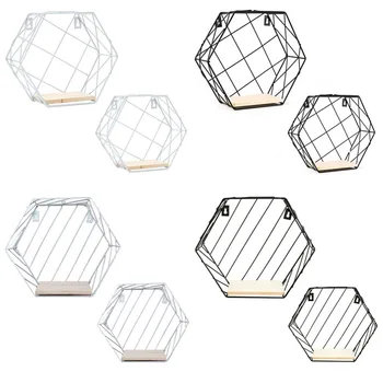 

Wall Hemp Rope Partition Innovative Bathroom Shelves Wall Hanging Hexagonal Iron Shelf Decoration