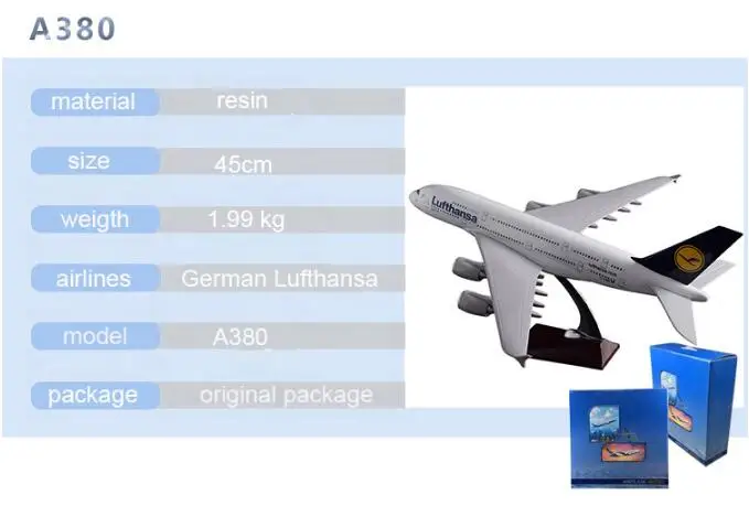 45 см смолы Etihad/Пособия по немецкому языку Lufthansa/Малайзия Airbus A380 модель самолета Стенд Модель Collection Adult Детский подарок игрушка