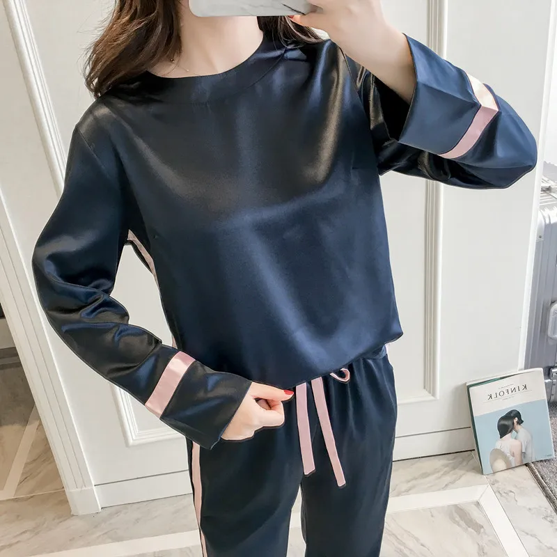 

2018 summer girl silk pajamas suit long sleeves superior quality