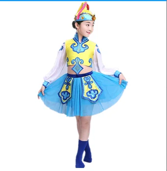 

New children's dance costume Mongolian ethnic Tibetan clothing girls dance skirt Chinese minority clothing stage performance