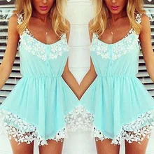 Sexy Summer Print Jumpsuit New Ladies Lace Edge Beach Holiday Playsuit