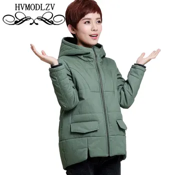 

Plus Size Middle Aged Women Cotton Coat 2017 Autumn Winter Hooded Parka Thick Female Jacket Loose Casual Femme Outerwear Ls840