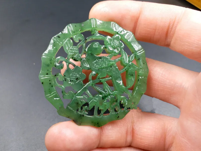 natural HETIAN jade jasper Xishangmeishao hollow out jade brand China