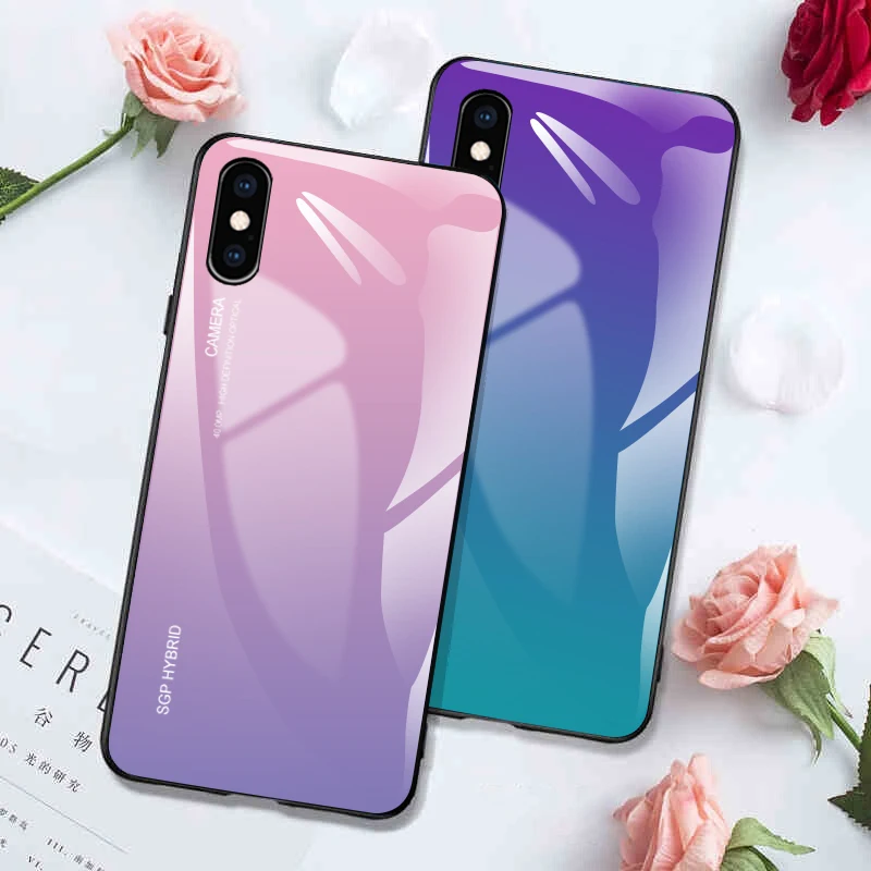 Чехол с градиентом для Redmi Note 7 задняя крышка из закаленного стекла силиконовый