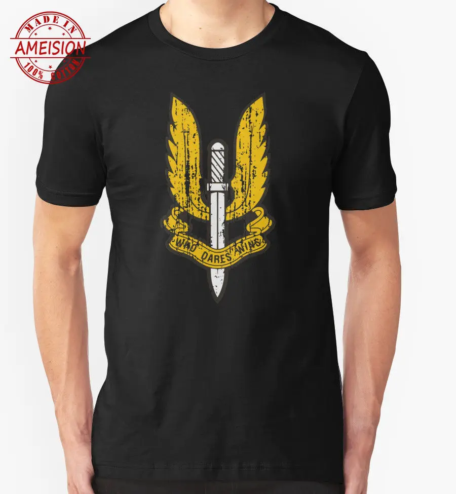 Мужская футболка из 100% хлопка SAS Who Dares Wins армейская специальная воздушная служба