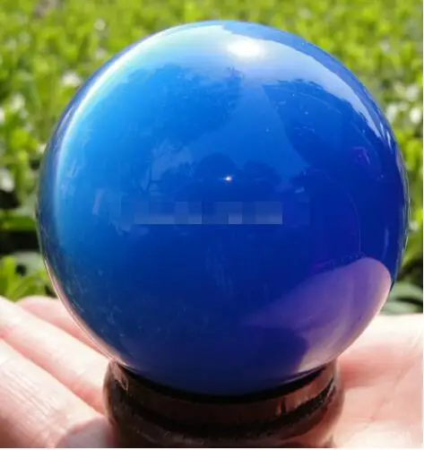 YM  304    Hot Sell ASIAN QUARTZ DEEP BLUE CAT EYE CRYSTAL BALL SPHERE 60MM + STAND 3