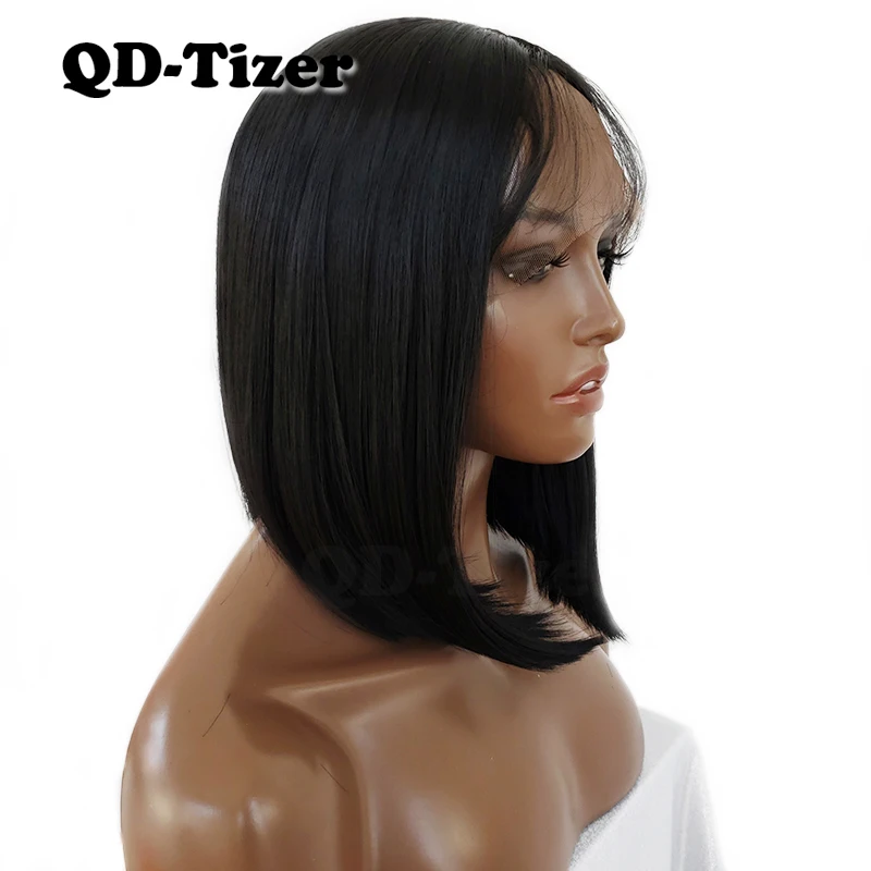 QD-Tizer боб парик короткий прямой синтетический парик фронта шнурка с детскими волосами бесклеевой черный цвет парик фронта шнурка для черных женщин