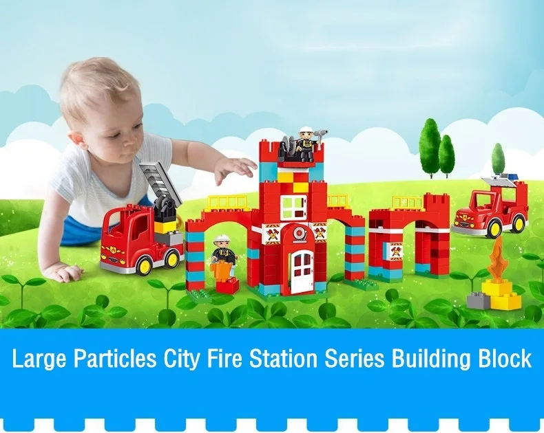 Серия городской пожарной машины, сборные большие кирпичные строительные блоки, игрушки для детей, развивающие игрушки, совместимые с Duplos и большинством брендов