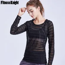 Для бега с сеткой рубашки Фитнес Для женщин длинный рукав, для йоги рубашка быстросохнущая спортивная с длинным рукавом, блузка с дышащая Спортивная футболка для тренировок спортивная одежда