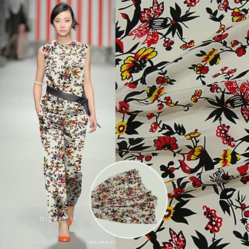 

red small flowers mulberry silk crepe DE chine cotton and linen fabrics print fabric for skirt dress 50*135cm