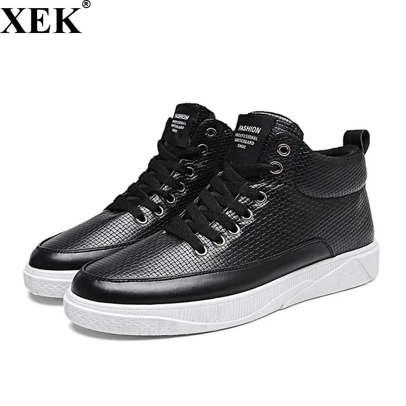 

XEK 2018 Brand New Solid Color High Top Shoes Men Running Sneakers Lace-up Chaussure Homme Male Design Sneaker For Men JH193