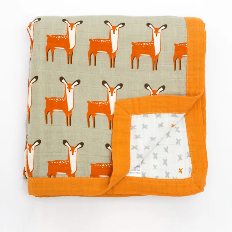 2 Layers Baby Blanket (4 Layer Gauze) Thick Autumn Winter Soft Cute Baby Blanket Organic Cotton Swaddle 120*120CM