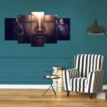 

Buddha statue canvas wall art abstract print home decor for living room modern pictures 5 panel large poster HD