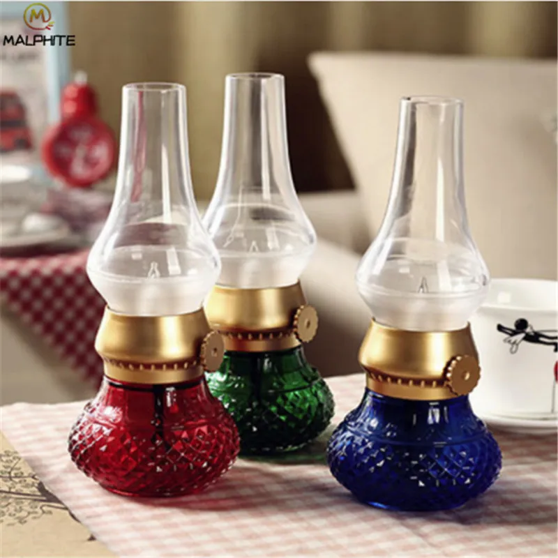 

Retro kerosene table LED lamp Rechargeable USB LED bedside lamp desk Light Stained Glass Retro LED deco maison lighting fixtures