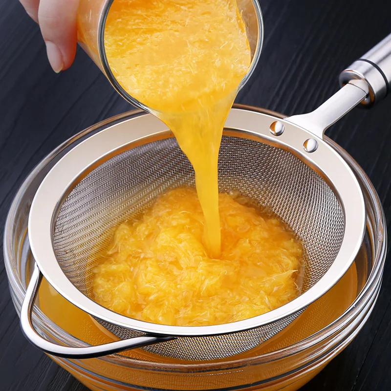 

Kitchen 304 Stainless Steel Mesh Strainer Colander Cookware Oil Strainer Flour Sifter with Handle Frying Tools Hot Sale