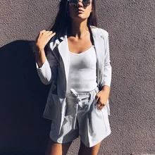 Хлопок белье летний костюм женский Комплект из 2 предметов спортивный костюм для Для женщин Свободные блейзер и лук эластичный пояс короткие брюки, костюмы высокое качество