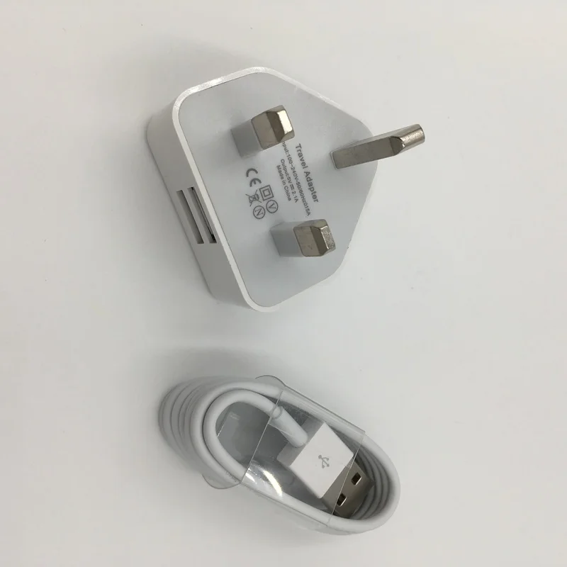 UK Travel Dual USB Charger with 1m 8pin usb cable for iPhone X 8 7 6s 6