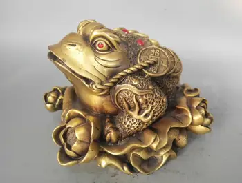 

China pure Brass lotus The Golden toad wealth Statue