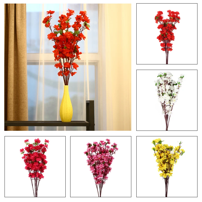 

Artificial Peach Blossom Silk Flowers Bridal Bouquet Balcony 5 Colors 65cm Fashion Simulation Peach Blossom European