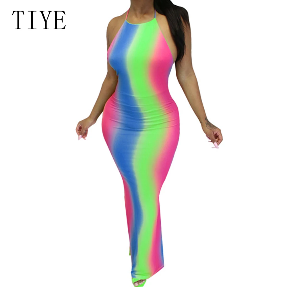 

TIYE New Arrival Sleeveless Backless Dyed Color Matching Bohemian Dress Elegant Female Off Shoulder Dress Summer Women Vestidos