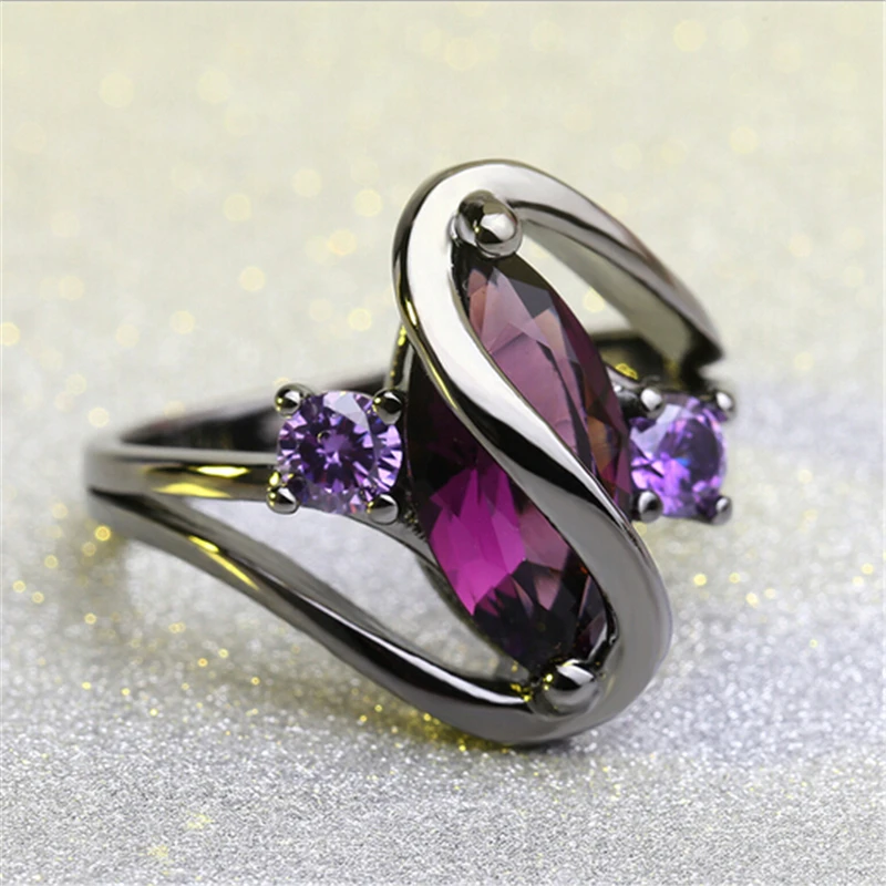 Hot Fashion Luxury Vintage Purple Zircon CZ Crystal Colorful Rings For Women Wedding engagement Jewelry stainless steel rings 3