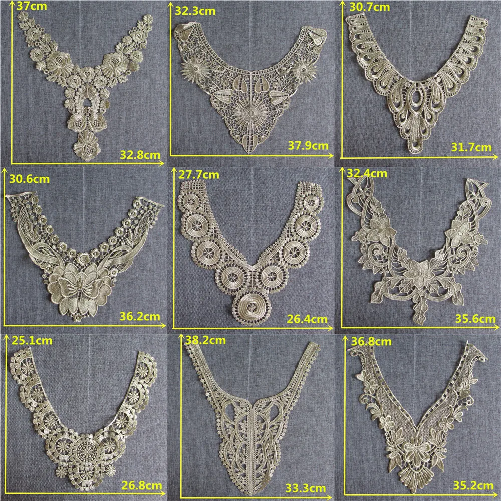 

golden Floral Lace Collar Fabric Trim DIY Embroidery Lace Fabric Neckline Applique Sewing Craft YL188-YL203