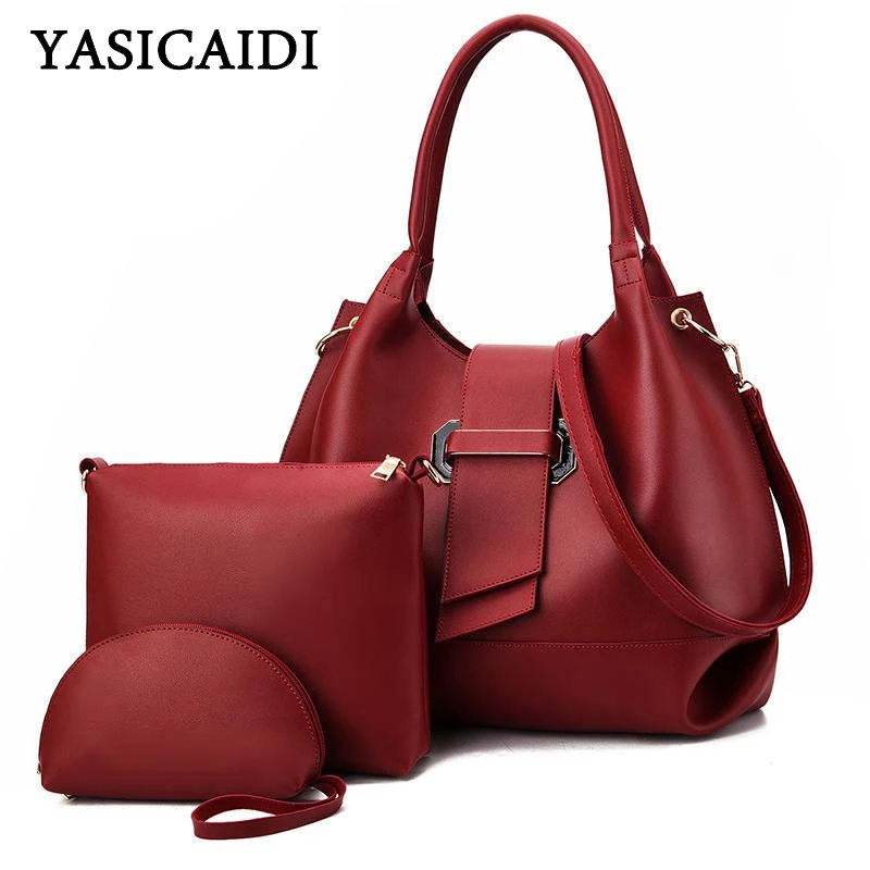 

YASICAIDI 2019 Luxury PU Flap Messenger Bag Handbag Purse 3Pcs/Set Solid Leather Portable Casual Tote Women Top-Handle Bags Sac