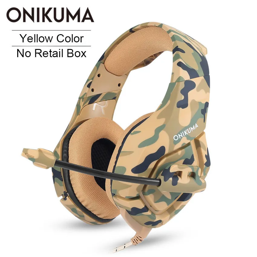 ONIKUMA K1 PS4 игровая гарнитура с микрофоном Casque камуфляж шумоподавляющие наушники для ПК сотовый телефон Xbox One ноутбук - Цвет: Yellow PVC Package