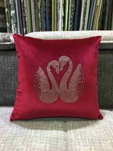 Free Shipping Custom Swan Pattern Crystal Diamond Pillow Bedroom Chair Back Cushion For Couples Wedding Gift