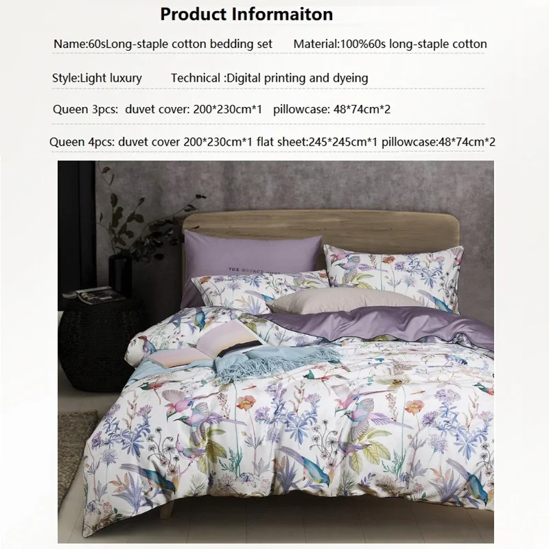 Bonenjoy Bedding Set Luxury 100%Egyptian 60S Long-staple Cotton Bed Linen Queen Size Bed Cover Birds Digital Printed Bedding Set Bonenjoy Bedding Set Luxury 100%Egyptian 60S Long-staple Cotton Bed Linen Queen Size Bed Cover Birds Digital Printed Bedding Set