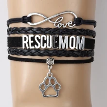 Бесконечная любовь спасательные мама браслеты браслет с подвеской в виде лапы-животное собака/для кошек домашних животных щенков кожа Плетеный ручной работы ювелирные изделия для женщин мужчин