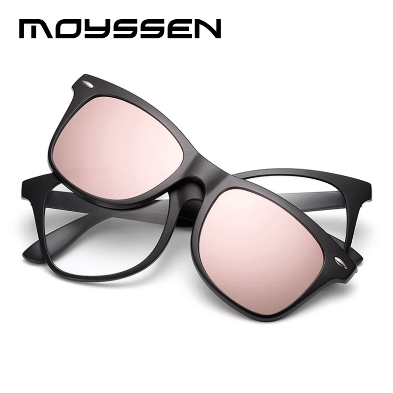 

MOYSSEN Brand Classic Retro TR90 Glasses Frame Set With Sunglasses Clip Men Women Square Myopia Night Vision Driving Eyeglasses