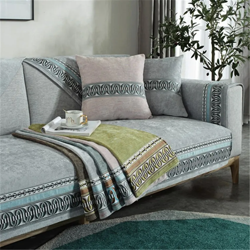 Нескользящий однотонный чехол для дивана с вышивкой, кружевной чехол для дивана для гостиной, диванная подушка, полотенце для поручней