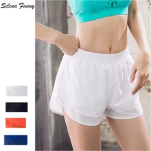 Женские шорты для йоги, двухслойные эластичные шорты для фитнеса, быстросохнущие дышащие шорты для марафона, Женские беговые шорты размера плюс XL