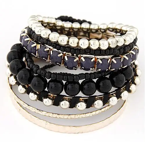 

F&U Bohemia Style Beaded Bracelet Charm Bracelet Handcraft Multilayer Natural Stone Resin bracelet bangles For Women