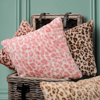 

Leopard pattern pillow case cushion cover bedroom square short plush throw pillow cover home decor living room 45x45cm