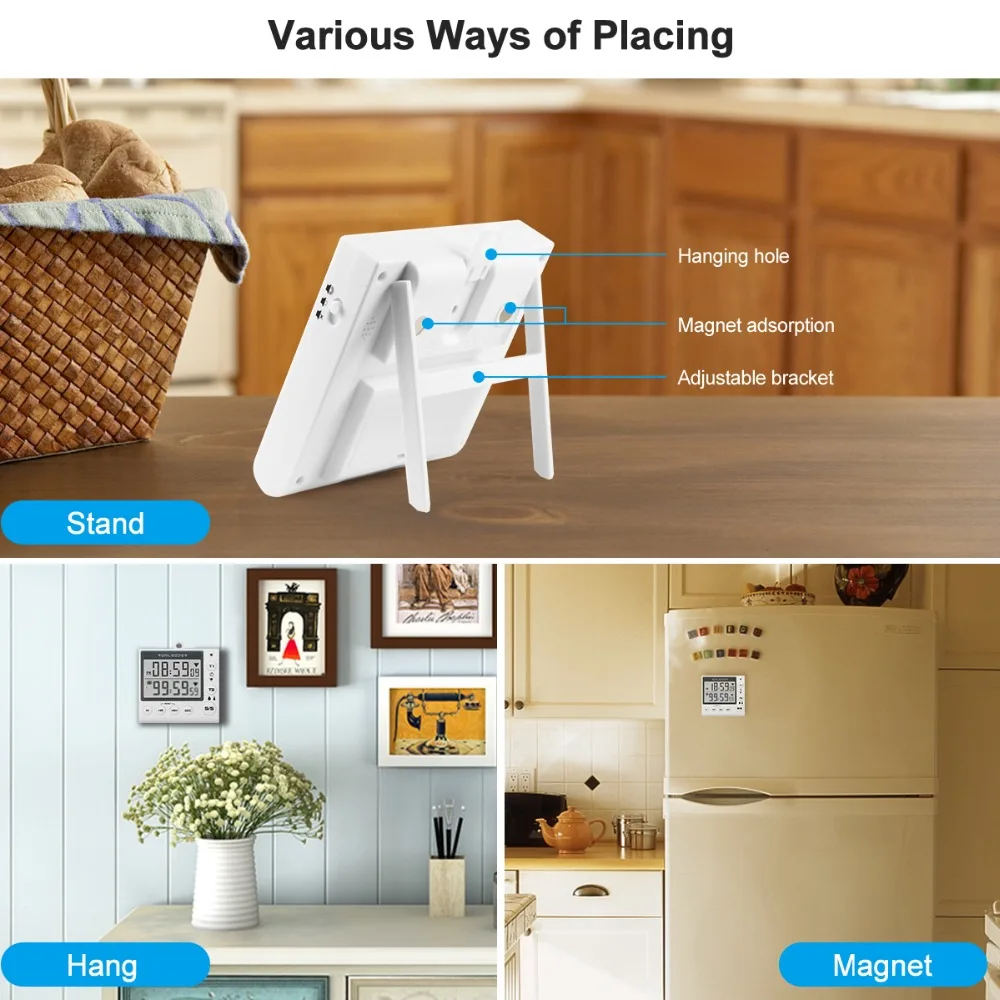 Digital Kitchen Timer Cooking Timers  timer kitchen digital timer alarm timer countdown timer kitchen timer for kids 2-channel flashing kitchen timer Indoor temperature and humidity meter5