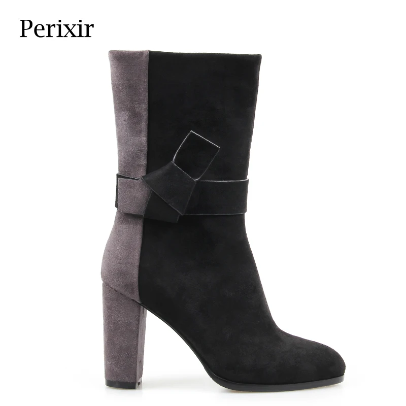 

Perixir Women Flock Winter Warm Ankle Boots Short Plush New Arrival Fashion Short Boots Ankle Boots Pointed Toe Patchwork Shoes