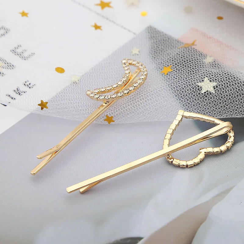 Shiny Crystal Hair Clip Rhinestone Barrette Headwear Geometric Heart Round Star shape Haipin Women Girl Hair Accessories