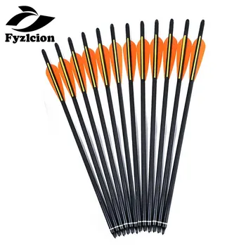 

6/12/24pcs Hunting Crossbow Archery Compound Bow Carbon Arrow Bolts 16inch Orange Yellow Feather Replaceable Arrow