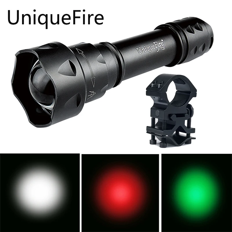 ФОТО UniqueFire Mini LED Flashlight T20-XPE 250 Lumens 3 Mode Lantern 18650 Adjustable Focus Zoom (Black)+Gun Mount