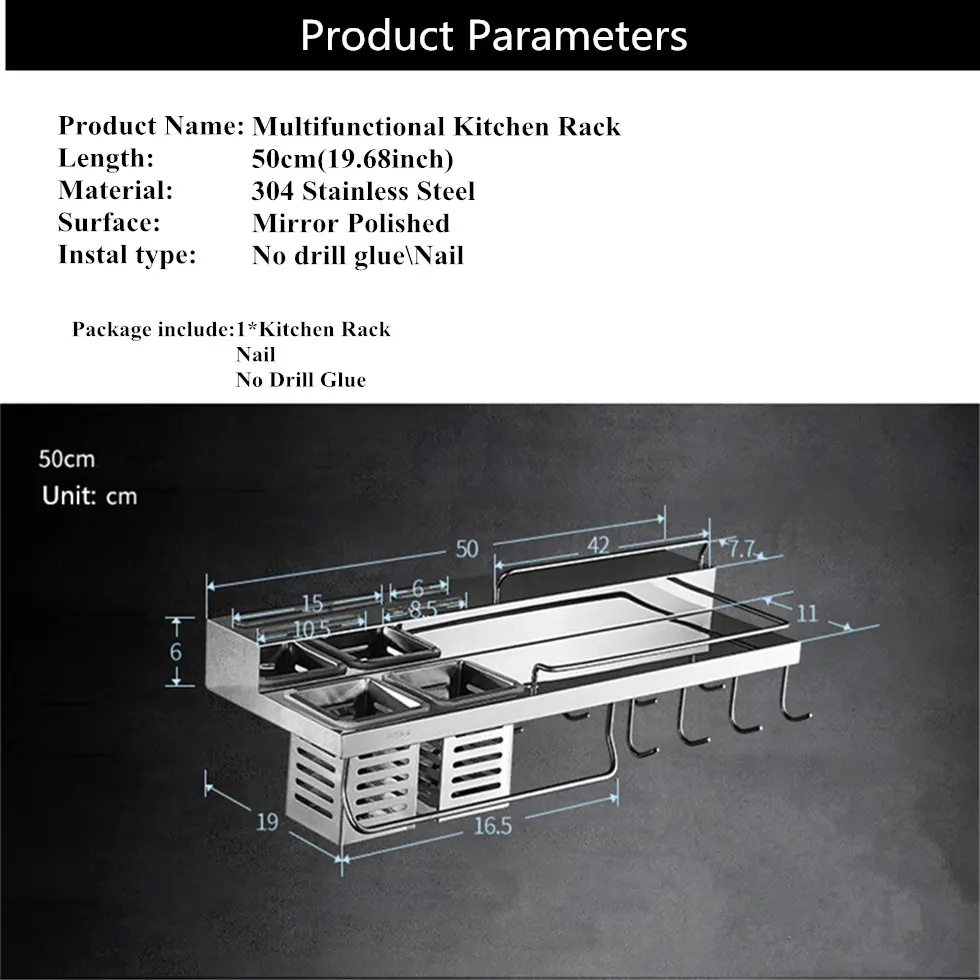 Настенная кухонная полка из нержавеющей стали, органайзер, подставка для хранения, держатель для ножа, ломтик, ложка, тряпка, разделочная доска