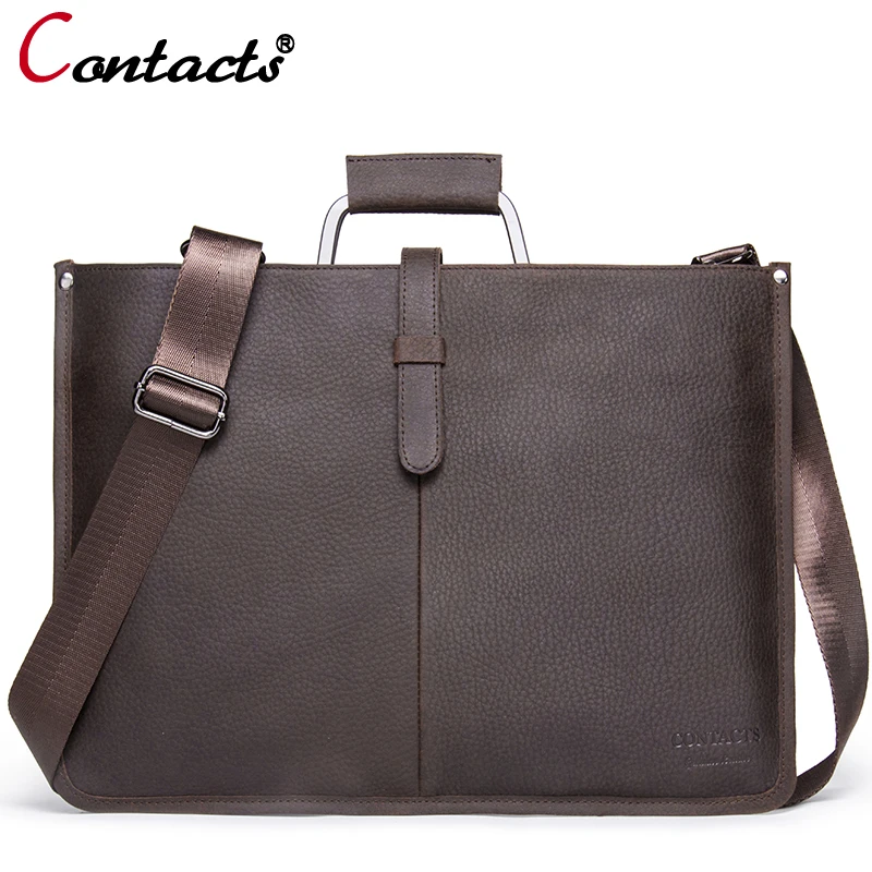 

CONTACT'S 2018 Men bags Briefcase Business Shoulder Bag Leather Messenger Bags Computer Laptop Handbag Men's Travel Bags New