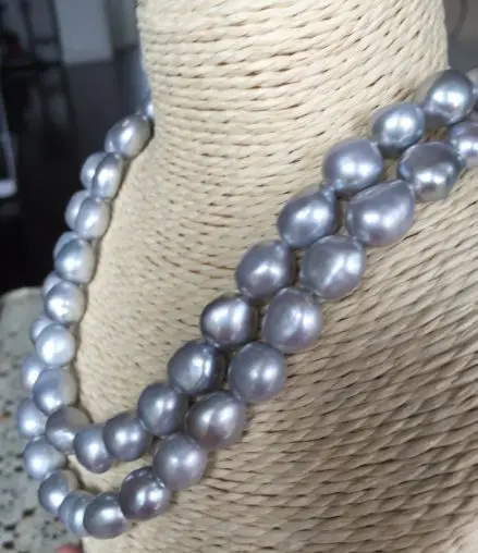 

double strands 12-13mm south sea silver grey baroque pearl necklace17" 18