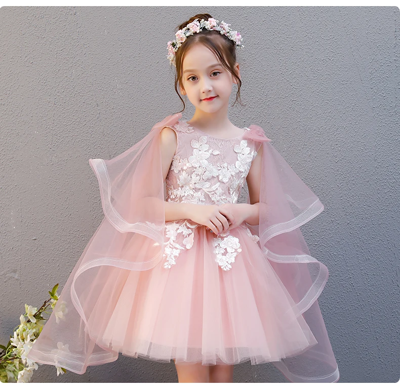 

2018 Vestidos de Girl Summer Dresses Ruffles Flower Girl Dress Appliques Lace Princess First Communion Dress Wedding Party Gown