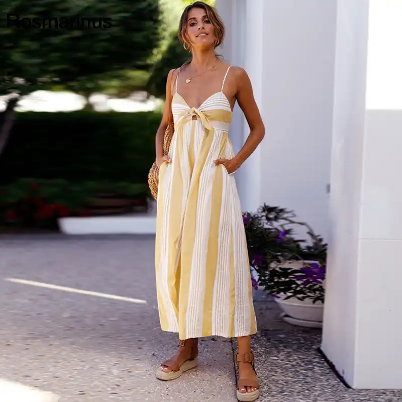 tie front striped jumpsuit